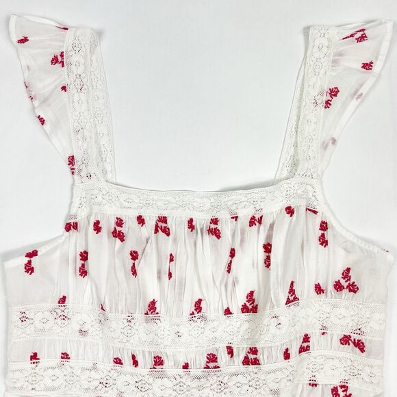 Free People Beautiful Fleur White Pink Floral Embroidered Peasant Top Large - Picture 6 of 11